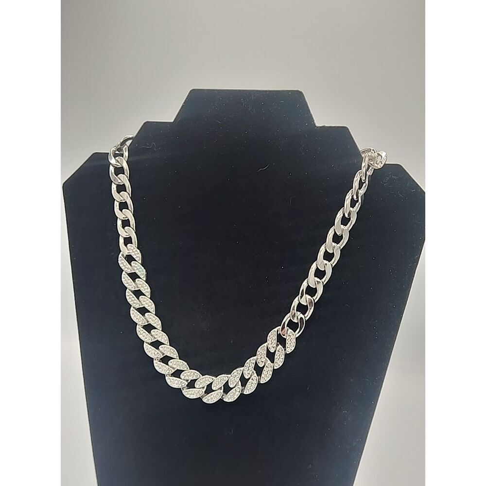Vtg Chunky Chain Link Necklace Silver toned Metal Big Statement Style Jewelry